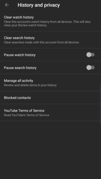 Screenshot Showing Clear Watch And Search History Buttons