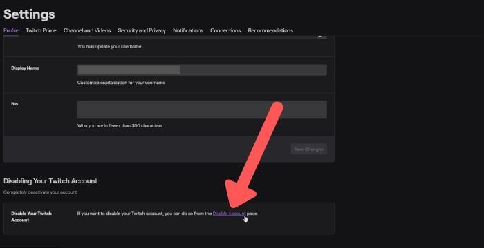 Disable Twitch Account