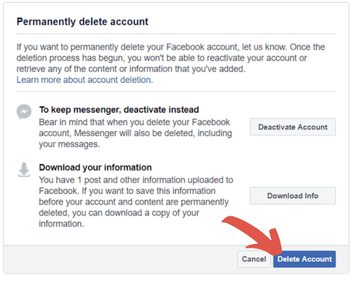 how to delete facebook step 1