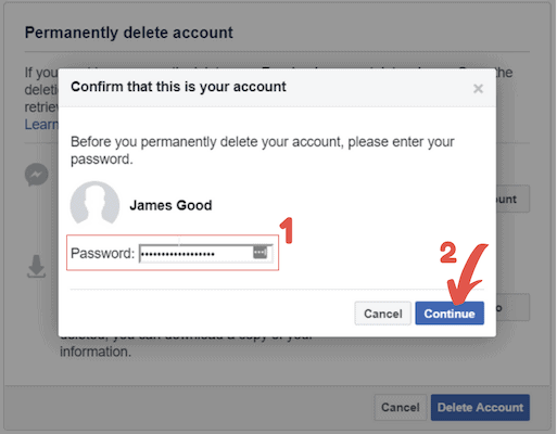how to delete your facebook step 2