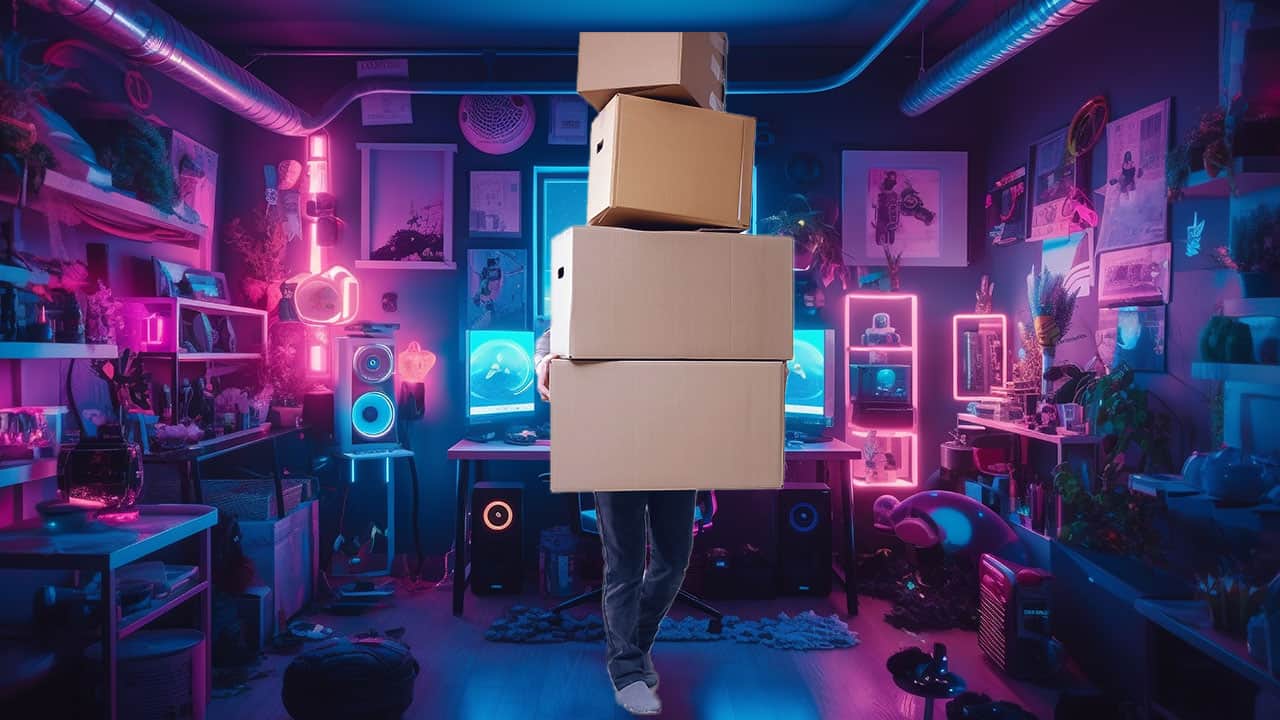 gamer with boxes