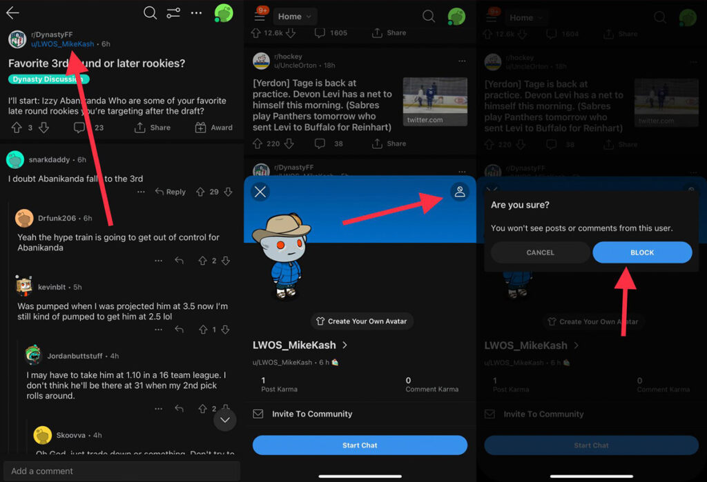 block someone on reddit app