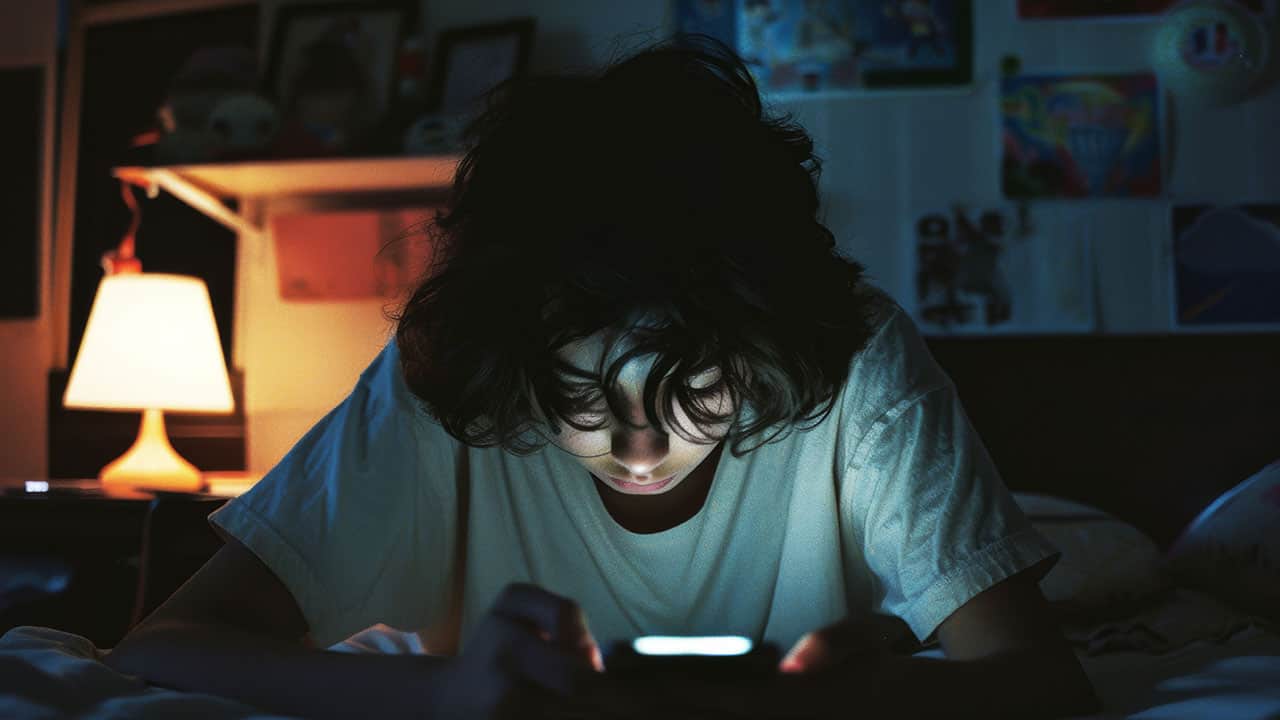 young man looking at phone